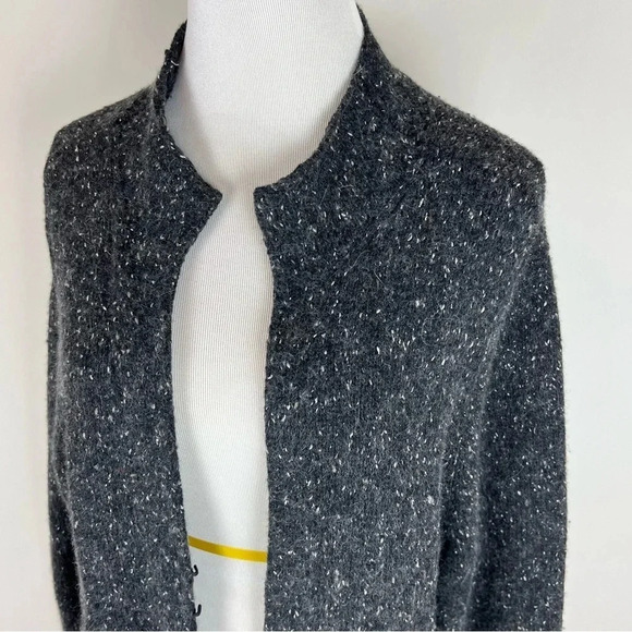 EILEEN FISHER Wool Angora Gray Marled Structured Long Cardigan Sweater Size L - Picture 2 of 8